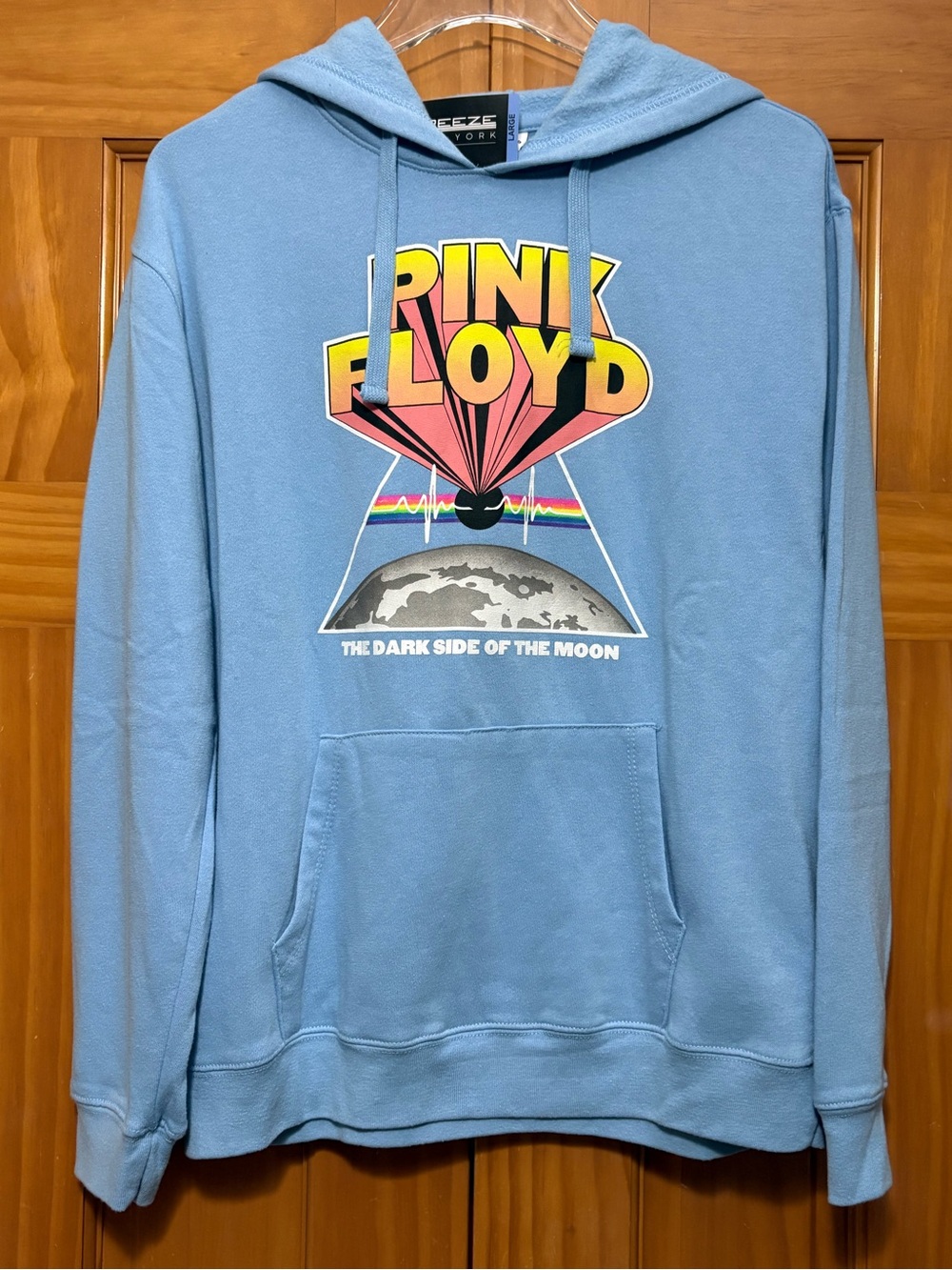 Pink Floyd Light Blue Pullover Hoodie with Retro Prism Graphic Size Large NWT